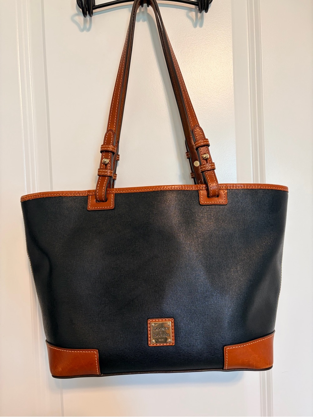 Dooney & Bourke Black Tote with Brown Leather Trim